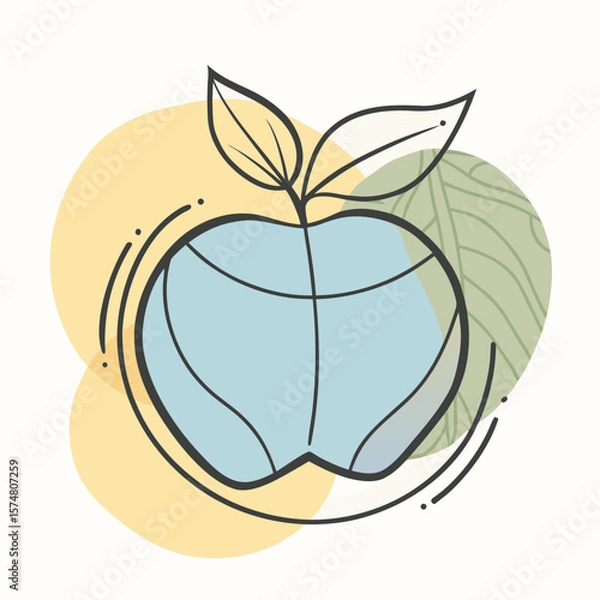 Obraz Peach Silhouette Vector Illustration Natural Curve Stem Line Art