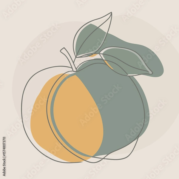 Obraz Natural Peach Silhouette Vector Illustration with Stem