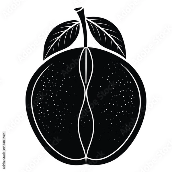 Obraz Silhouette of a Peach with Stem Natural Curve Line Art