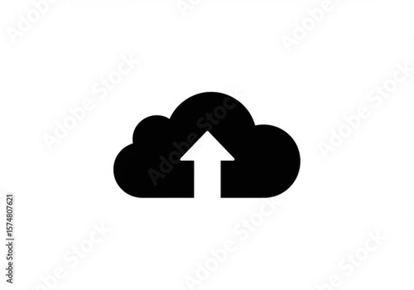 Fototapeta Black cloud icon with a white upward arrow symbolizing data upload