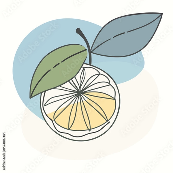 Obraz Tangerine Segmented Silhouette with Single Leaf Design Element for Graphic Projects