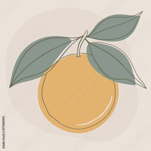 Obraz Tangerine Silhouette with Segmented Shape and Single Leaf Design Element