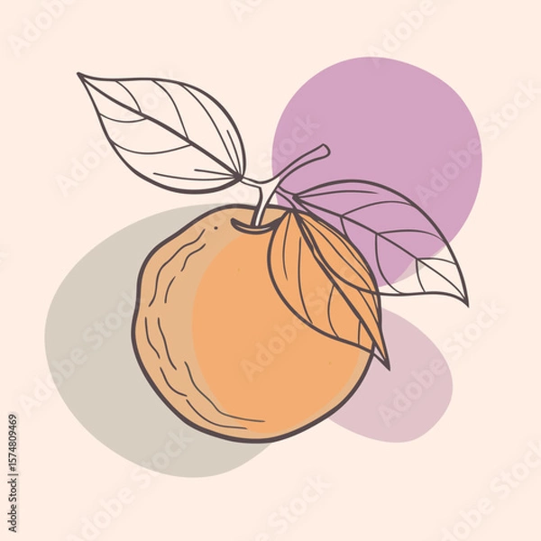 Obraz Tangerine Silhouette with Segmented Shape and Single Leaf Design Element