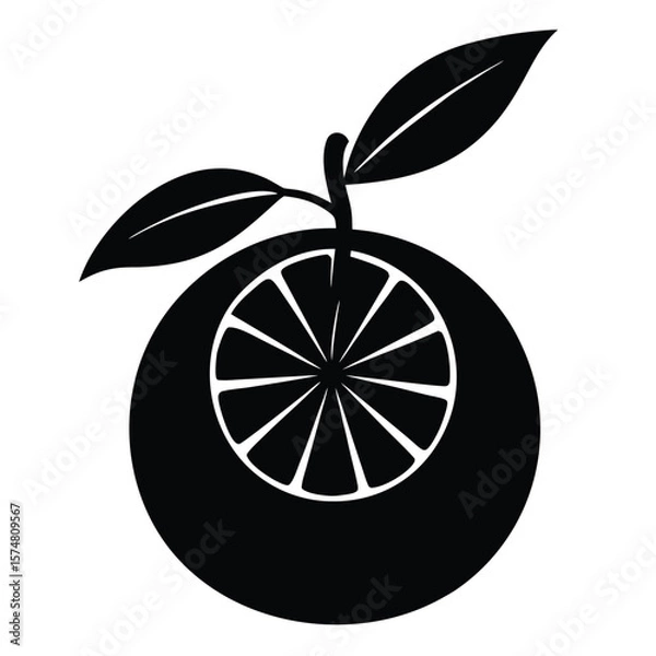 Obraz Tangerine Silhouette with Segmented Shape and Single Leaf Design Element