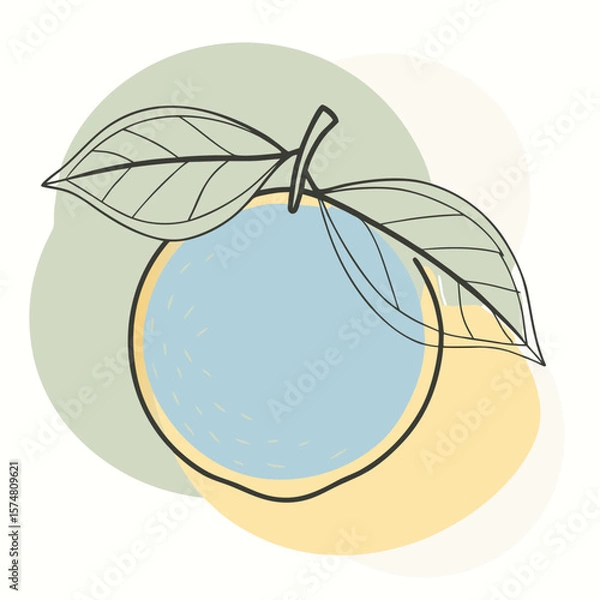 Obraz Tangerine Slice Silhouette with Single Leaf Black and White Graphic Element