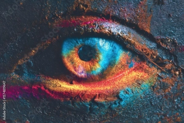 Fototapeta A colorful eye with a blue iris