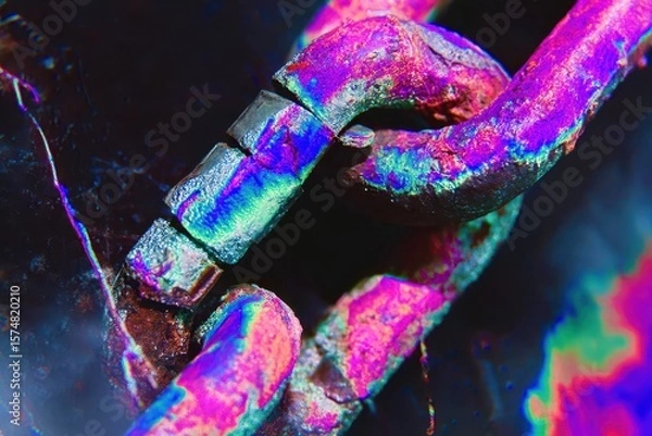 Fototapeta A chain with a colorful link is shown