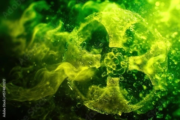 Fototapeta A greenish yellowish color with smoke and steam coming out of it