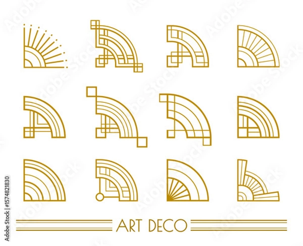 Fototapeta Art Deco golden isolated corners. Geometry line vintage design elements. EPS 10 design vector set.
