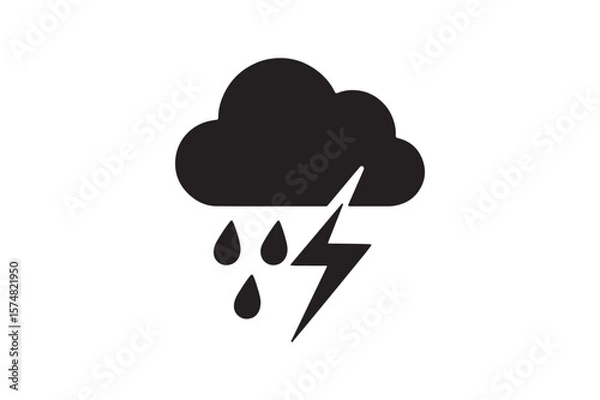 Fototapeta Thunderstorm icon silhouette vector with white background