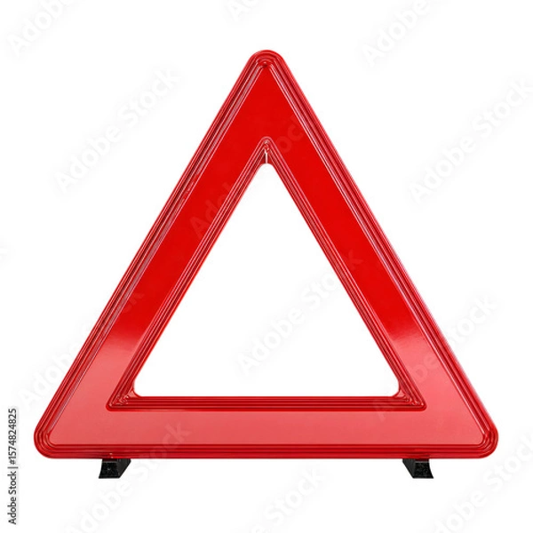 Fototapeta Road Hazard Alert: A vibrant, glossy red warning triangle, signaling potential danger on the road, stands prominently. A powerful symbol of safety and caution.