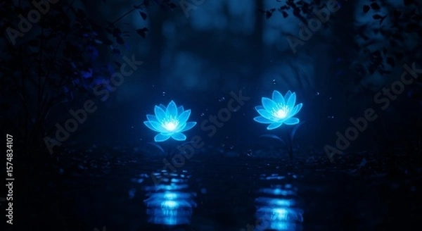Fototapeta Luminous aquatic flora mirroring starlight below