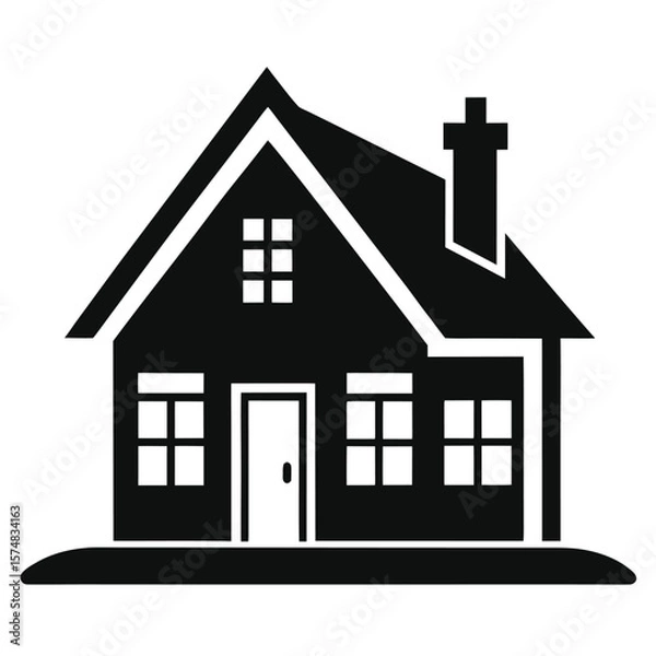 Fototapeta Minimalist house silhouette for architectural design and branding isolated on white background