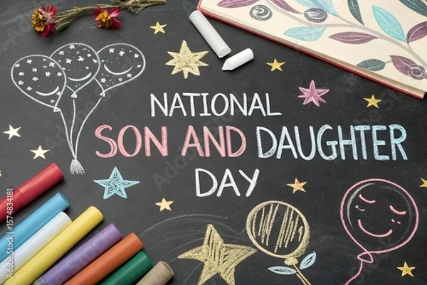 Obraz Celebrate national son and daughter day with chalk