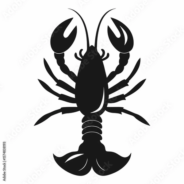 Fototapeta Black silhouette of a crayfish with claws and tail lobster crustacean