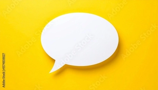 Obraz White speech bubble against vibrant yellow background providing a blank space for text