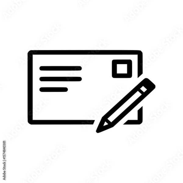 Fototapeta Postcard Letter and Pen Icon Solid Vector Symbol for Writing and Messaging on White Background