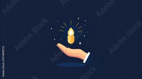 Fototapeta A hand holding a glowing candle, symbolizing hope and light against a dark background.