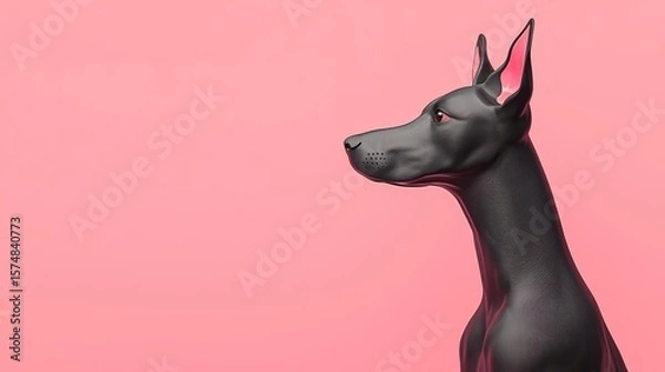 Fototapeta A sleek black dog portrait against a vibrant pink background, showcasing elegance and beauty in a unique setting.