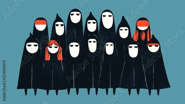 Fototapeta An abstract illustration of a diverse group in cloaks, symbolizing unity and identity in modern society.