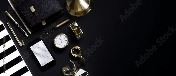 Obraz Elegant workspace with black and gold accents