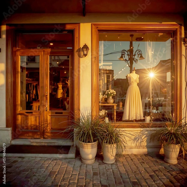 Fototapeta Stylish Minimalist Boutique Shop with Window Display Dresses