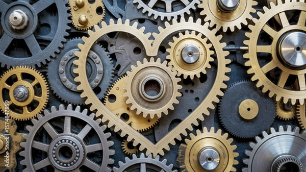 Obraz Intricate heart shape formed by interlocking mechanical gears and cogs