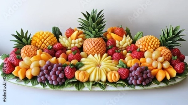 Fototapeta Colorful fruit carving display on platter