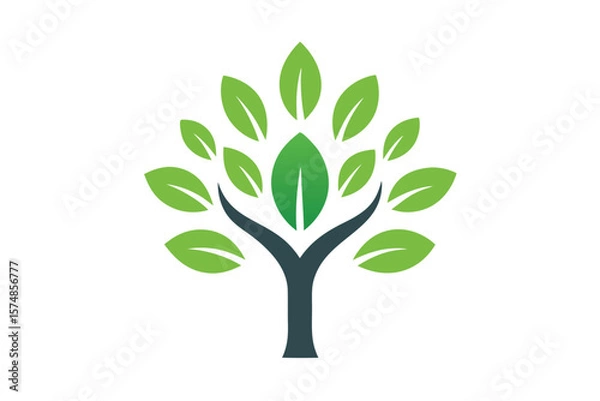 Fototapeta Stylized green tree with gradient leaves and dark trunk