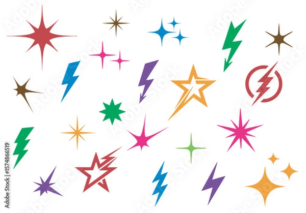 Fototapeta Colorful Sparkle vector illustration set star icon flat design element light effect