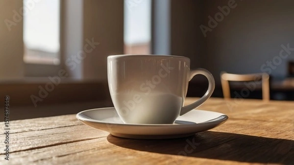 Fototapeta Minimalist Coffee Cup with Sunlight and Copy Space