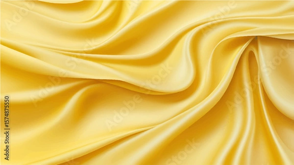 Fototapeta Golden silk fabric with soft waves and luxurious texture in abstract floral design