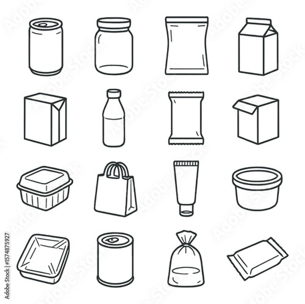 Fototapeta Food packaging collection, essential design symbols for wrapping and container solutions