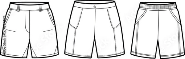 Fototapeta Essential shorts design, casual wear, men’s fashion, stylish clothing, wardrobe staple, summer outfit, elastic waistband, detailed stitching, pocket style, apparel illustration