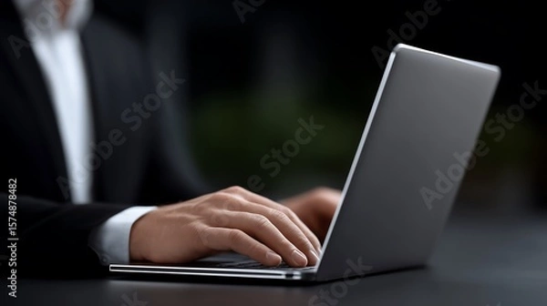 Obraz AI automation and API automation. Data transfer through system integration. Intelligent process automation technology solutions. Businessman using laptop computer for managing automation