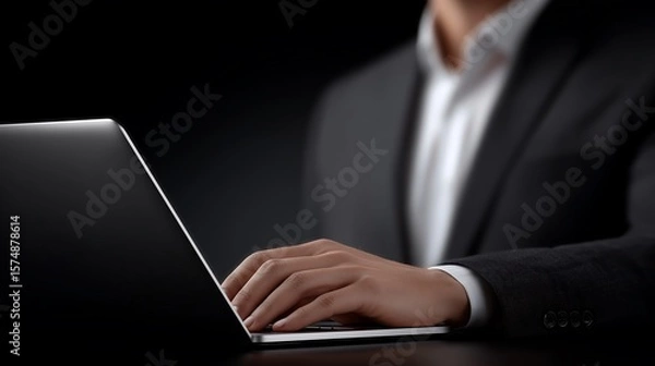 Obraz AI automation and API automation. Data transfer through system integration. Intelligent process automation technology solutions. Businessman using laptop computer for managing automation