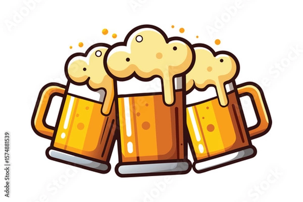 Fototapeta Three Beer Steins Clinking Together with Frothy Foam