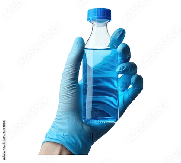 Fototapeta Hand water sample in glove isolated on transparent background