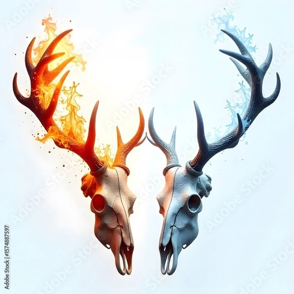 Fototapeta Surreal Deer skull concept of fire and frost high resolution picture
