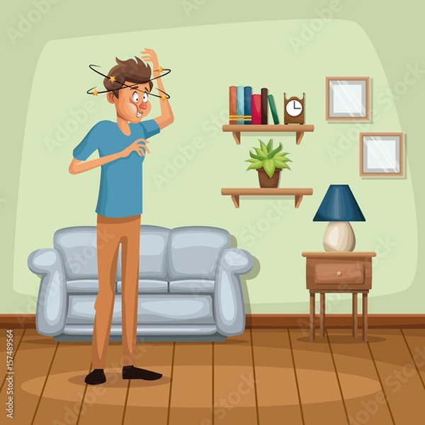 Fototapeta background living room home with dizziness and vomiting sickness people vector illustration