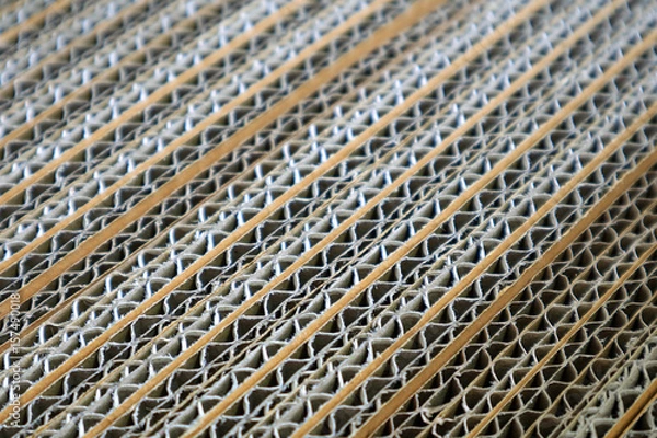 Fototapeta Closed Up Detail of Corrugated Paper Box Texture, Diagonal Pattern, Selective Focus  