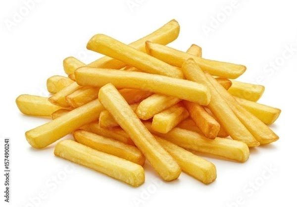 Obraz Pile of golden fried potatoes on a plain surface, showcasing a classic and tasty fast food treat