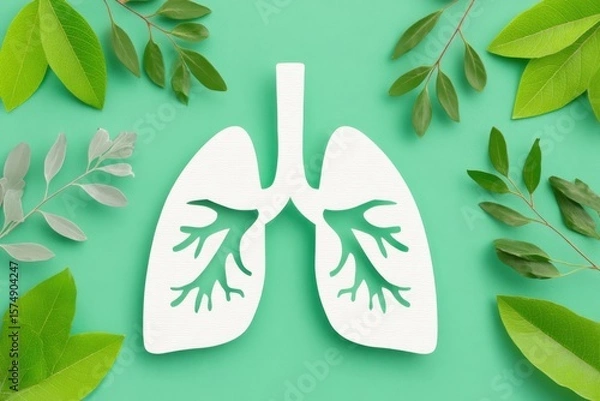 Obraz White paper lungs and green leaves representing respiratory health