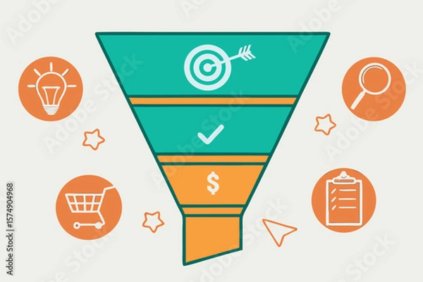 Fototapeta Illustration Funnel with Target Check Dollar and Icons