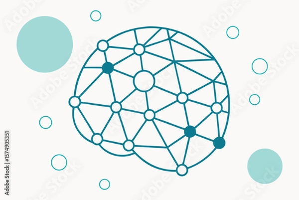 Fototapeta Teal Brain Network Illustration with Interconnected Nodes