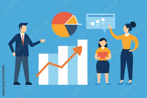 Fototapeta Business professionals presenting data charts and graphs presentation