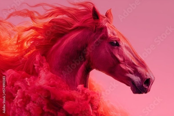 Obraz red fiery horse on pink background, abstract, symbol of 2026 year