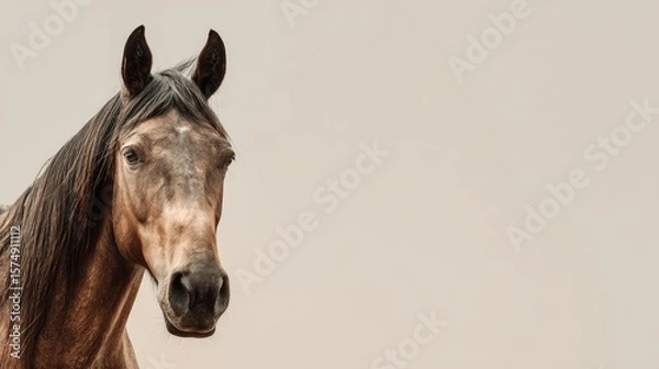 Obraz horse brown color on beige background, copy space