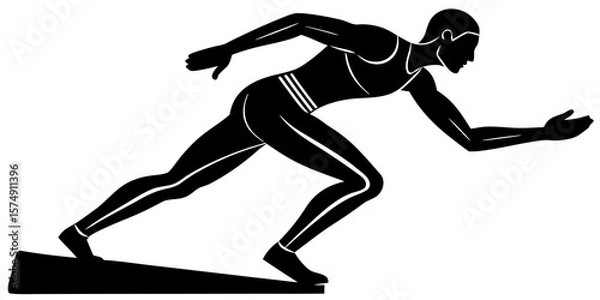 Fototapeta Athlete in starting blocks ready to sprint on a white background