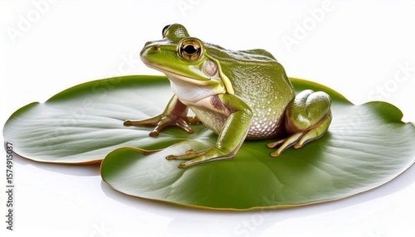 Fototapeta a frog sitting on a lily pad white background